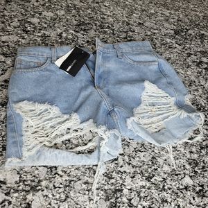 Light Denim Wash Ripped Shorts